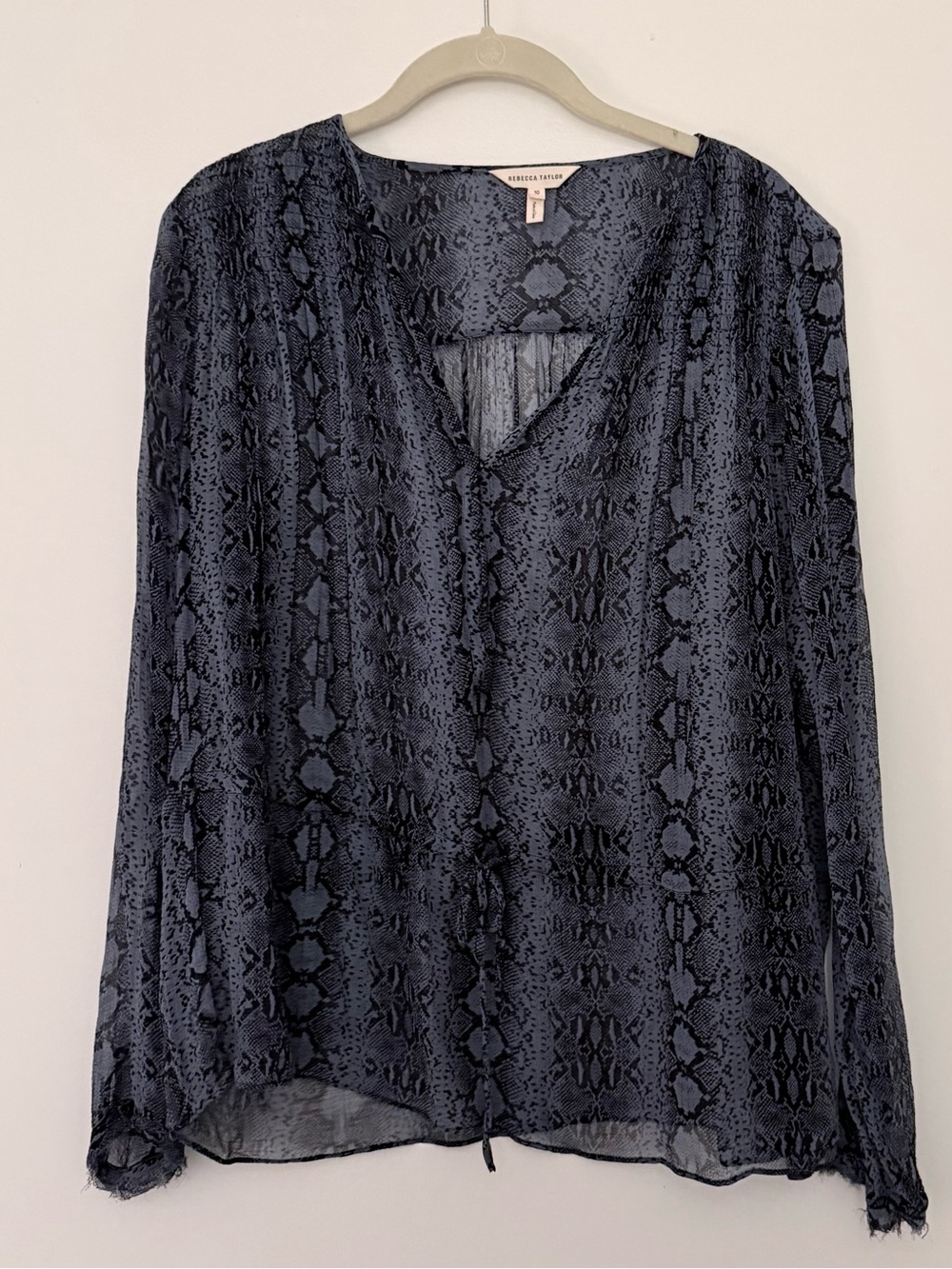 Rebecca Taylor Navy Snake-Print V-Neck Blouse
